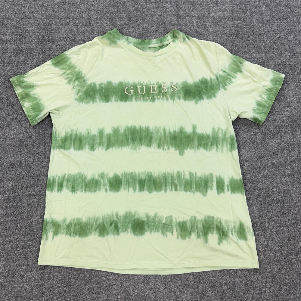 Guess Originals Shirt Mens Large Green Tie Dye Stripe Logo Graphic Tee Casual
